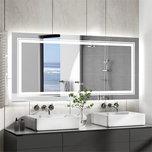 Wall Mounted Touch Anti-fog Large Illuminated LED Bathroom Mirror