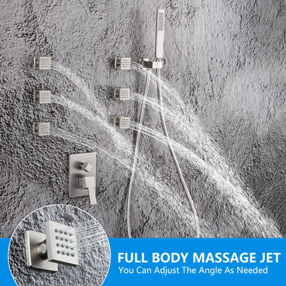 12 Inch LED Rain Shower with 6 Full adjustable Body Jets and a separate Handheld Sprayer