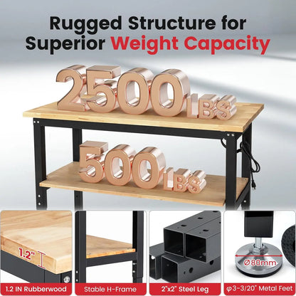 Adjustable Height Workbench with Power Outlets and Pegboard for your DIY projects