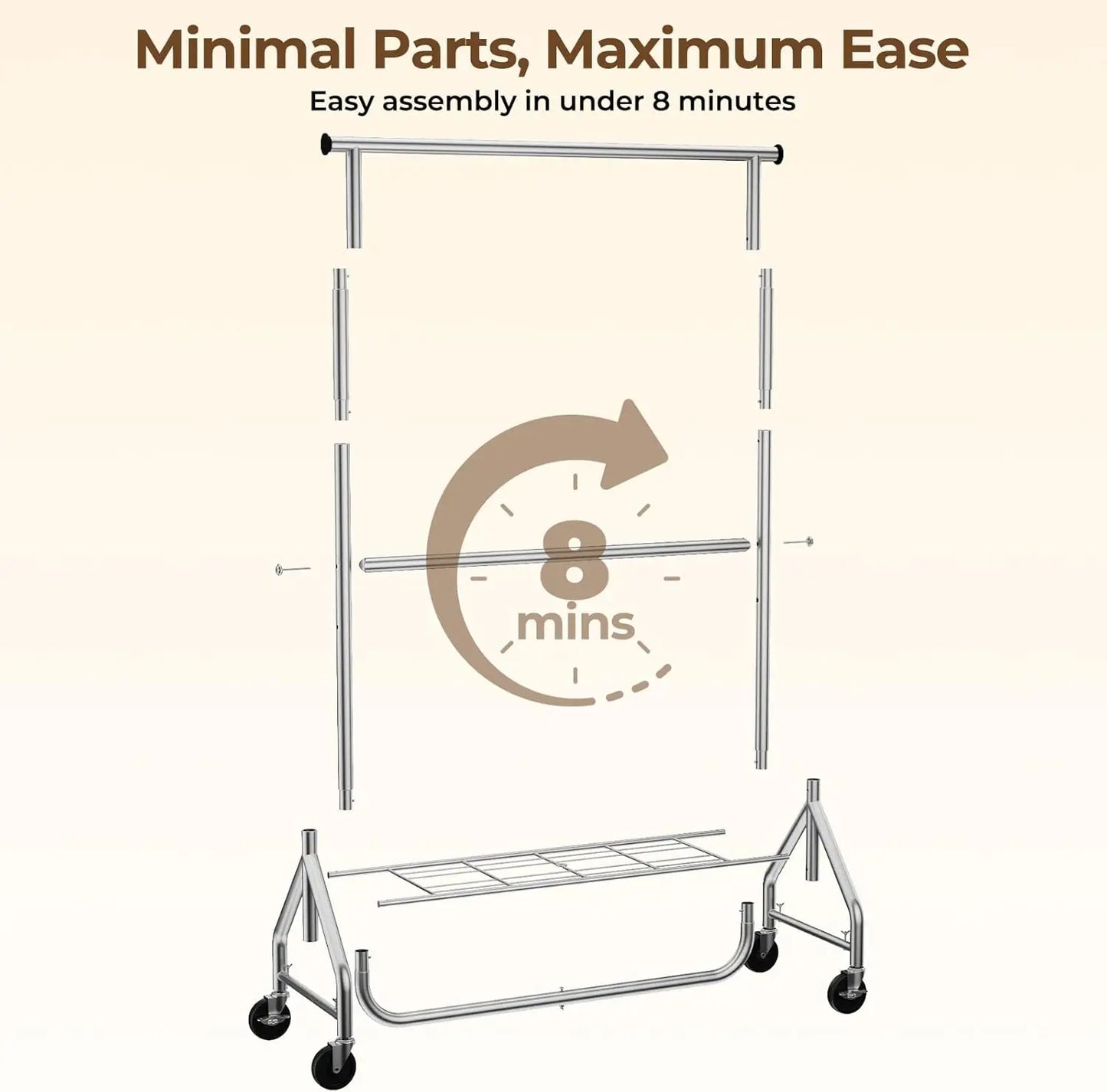 Adjustable Free Standing Garment Rolling Rack