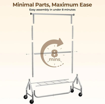 Adjustable Free Standing Garment Rolling Rack