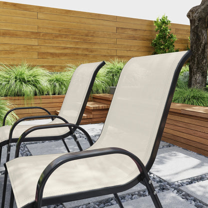 Set of 4 Beige Stackable Patio Dining Chairs
