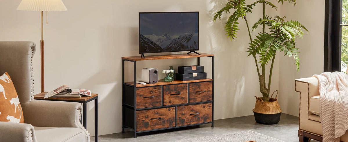 TV Stand with 5 Fabric Drawers for Storage