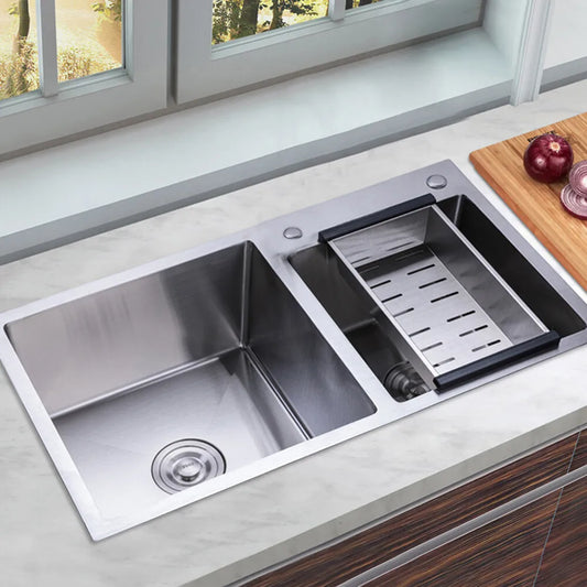 Double Stainless Steel Sink with Removable Drain Basket