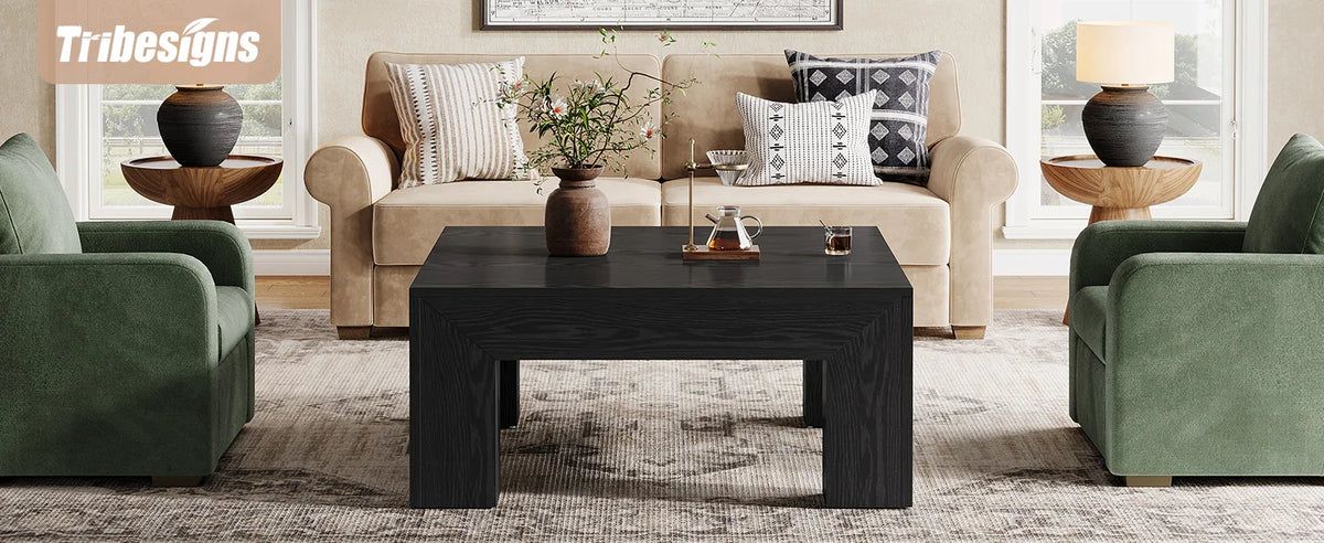 39.4-Inch Square Coffee Table for Living Room