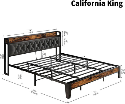 Twin/TwinXL/Full/Queen/King/ Bed Frames with Storage Headboard and Outlets