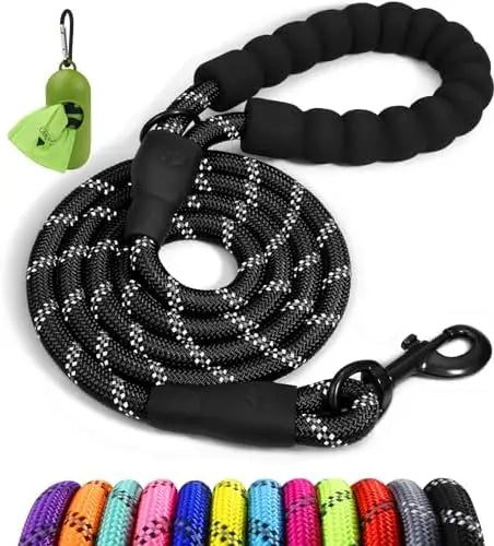Black Reflective Rope Leash with Waste Bags
 for Medium and Large Dogs