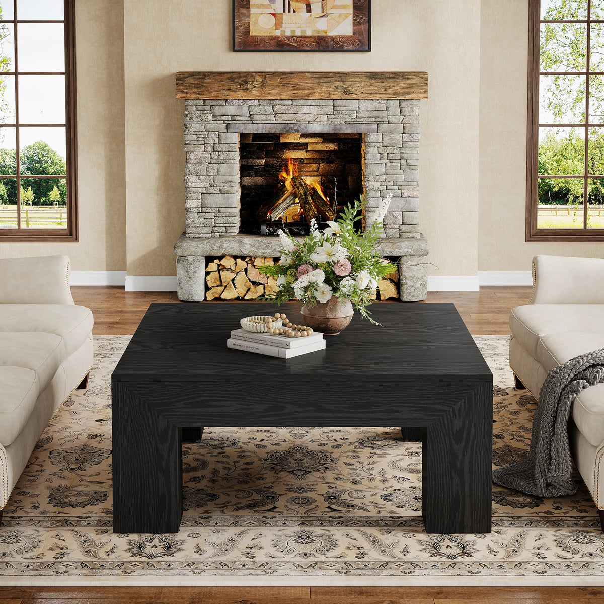39.4-Inch Square Coffee Table for Living Room