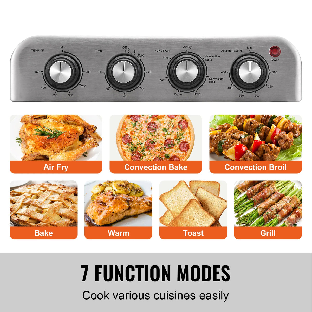 Countertop Stainless Steel 18L 1700W Air Fryer and Toaster Oven Combo