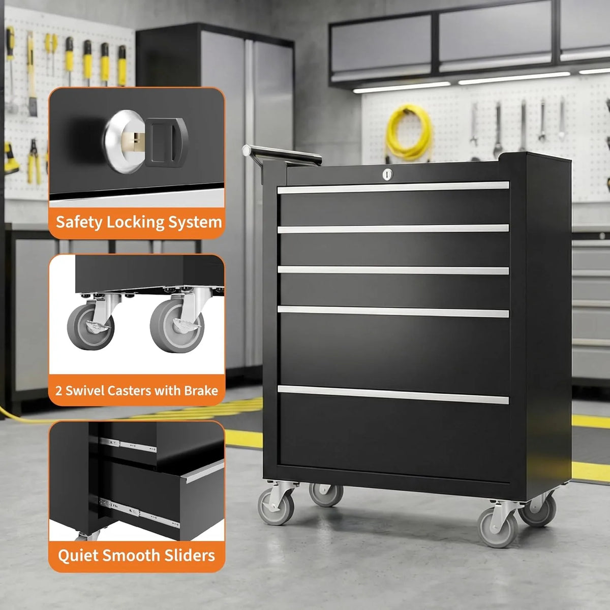Rolling Heavy Duty Tool Chest with 5 Drawers and Locking Wheels