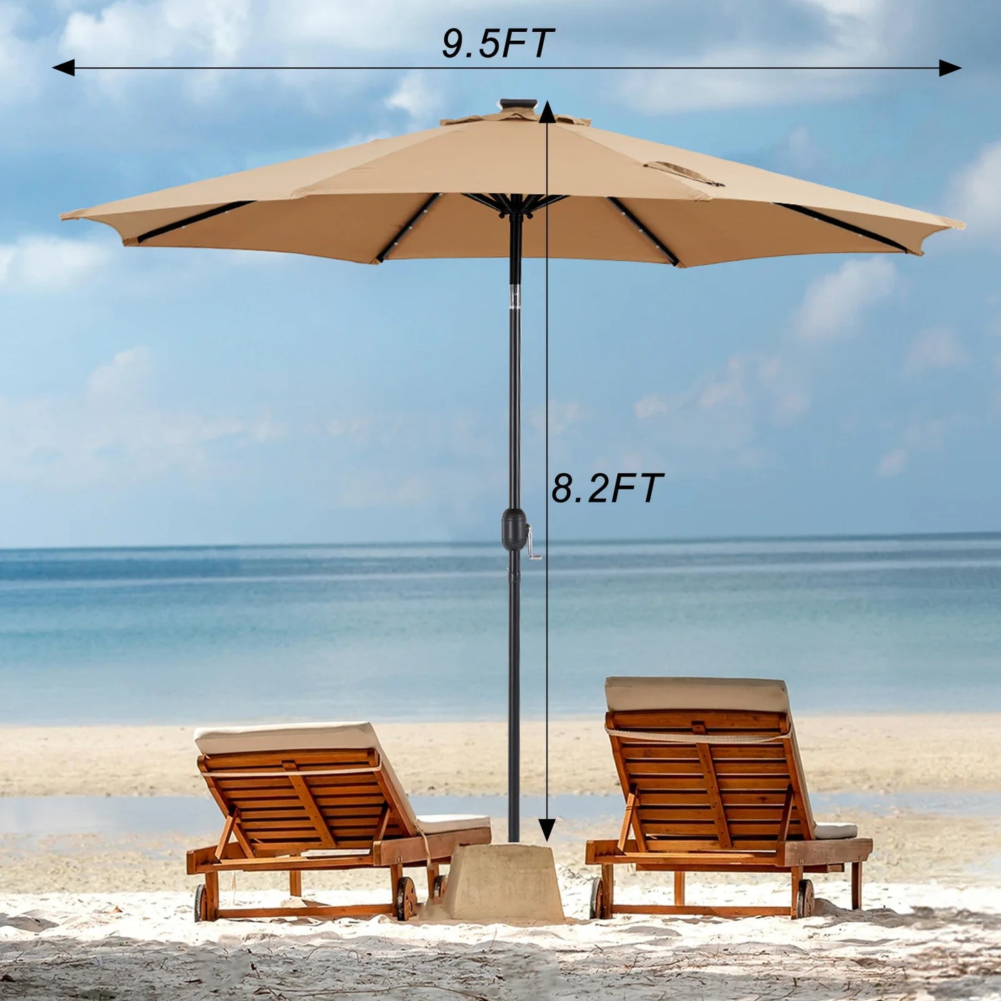 9.5FT Solar Patio Umbrella with 32 LED Lights for your Backyard