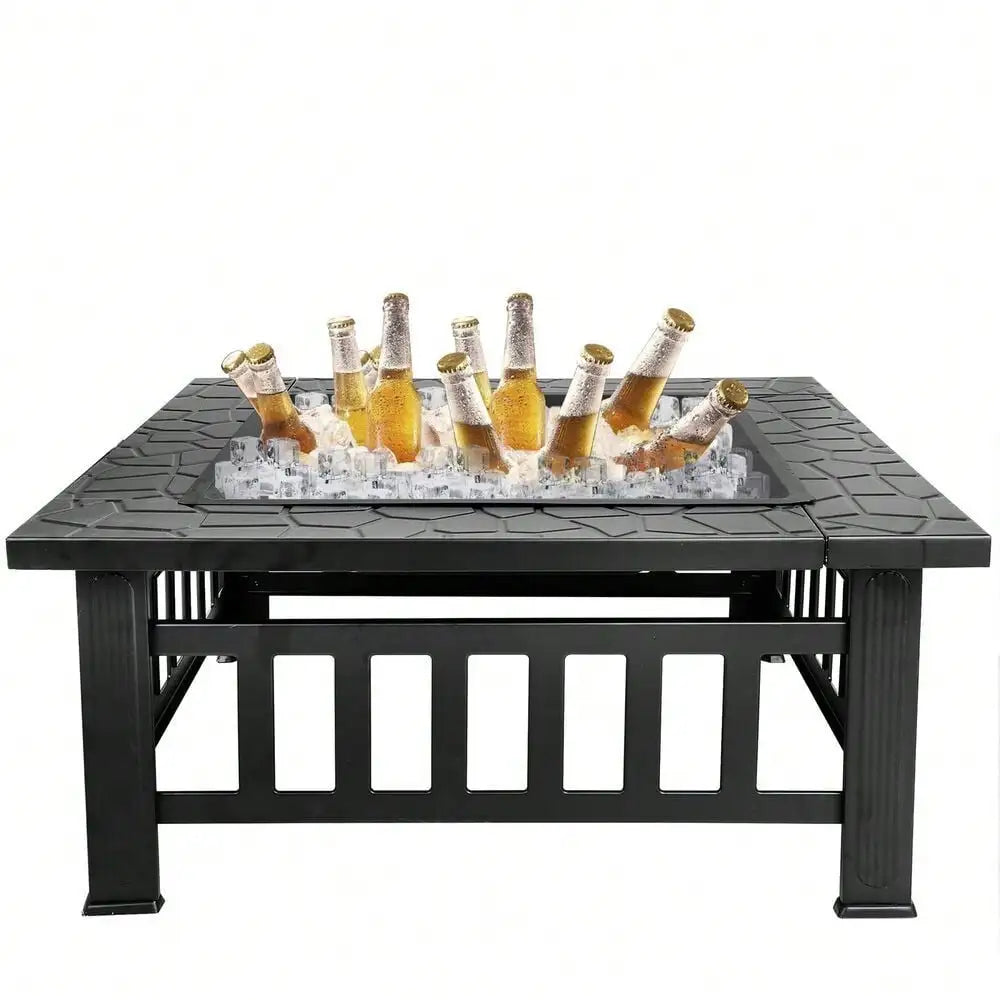 32" Metal Square Fire Pit, ice box, barbecue for your outdoor space