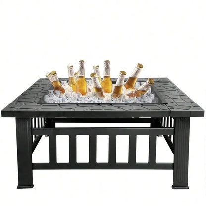 32" Metal Square Fire Pit, ice box, barbecue for your outdoor space