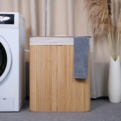 Foldable Large Bamboo Laundry Hamper with Removable 4-Section Liner