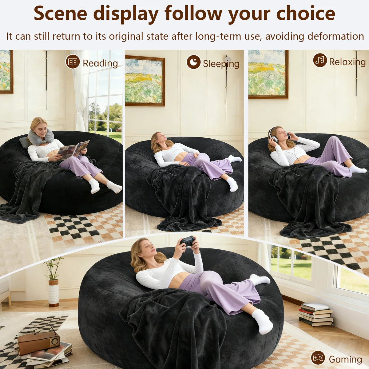 Beanbag Chair with padded Bean Bag inside with memory foam ideal for Bedrooms and Dorms