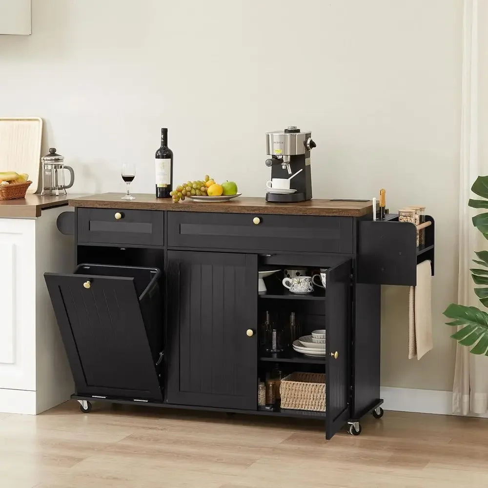 60-inch Kitchen Island with Power Outlet & Drop Leaf