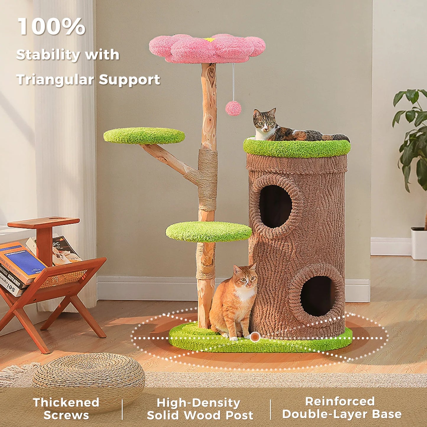 Luxurious Large Cat Tree with 2 or 4 Spacious Condos and a detachable toy for your cat or cats enjoyment!