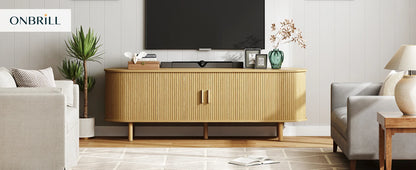 Living Room TV Stand with Power Outlet and Adjustable Shelves