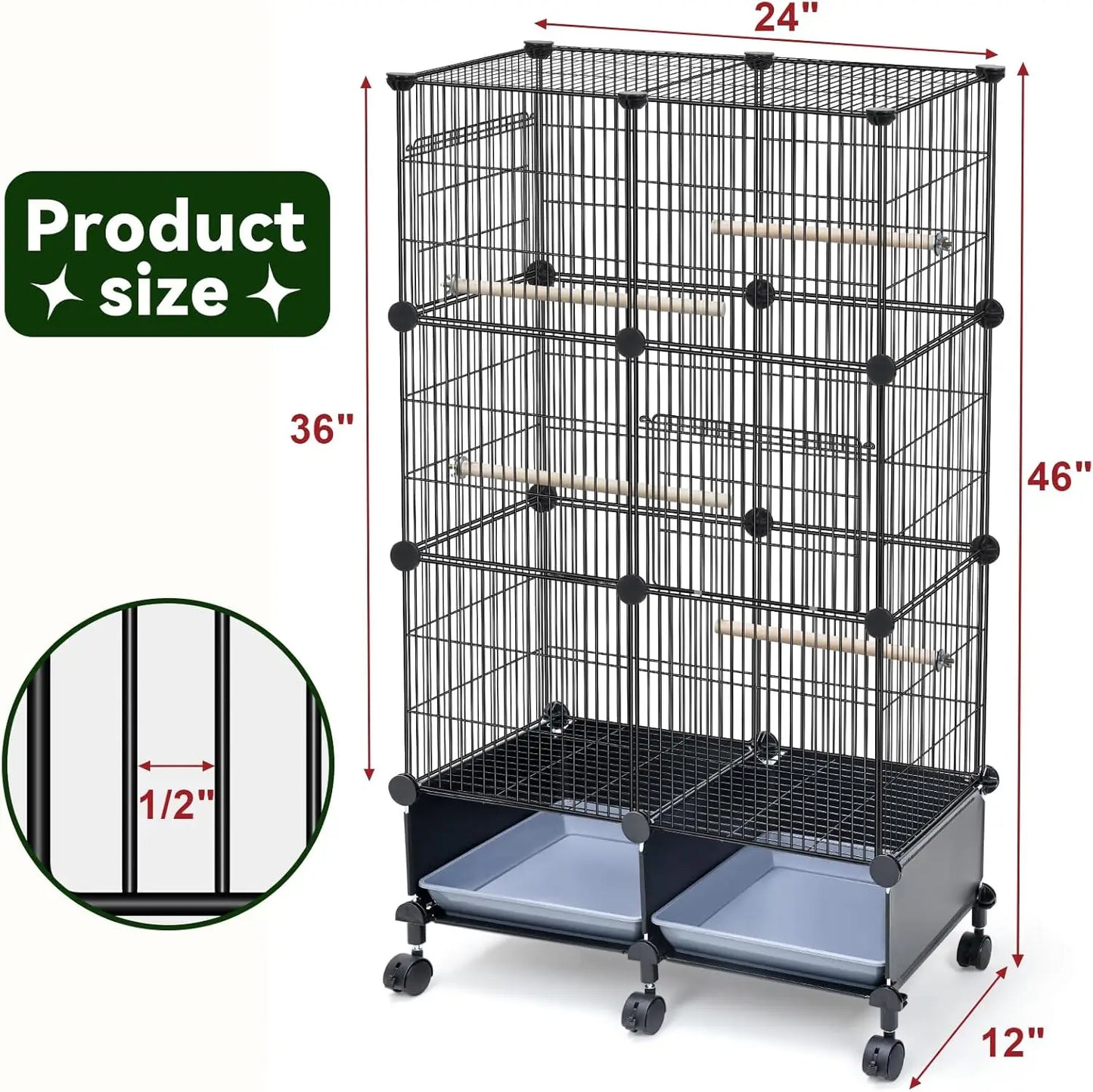 Tall 46-Inch Bird Cage with Slide-Out Trays for Easy Cleaning