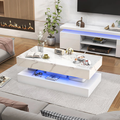 Modern Style Coffee Table with LED lights and slide out Storage Drawers for your Living Room