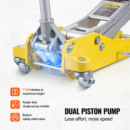 3T/2T Hydraulic Floor Jack Alum with Dual Piston Quick Lift Pump