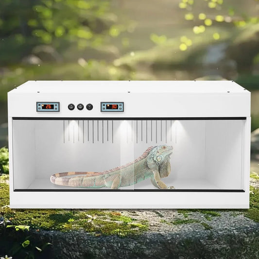 31.5x15.8x15.8 Front Opening Reptile Terrarium w/ Dual Temperature Controller and Feeding Box w/ Glass Sliding Door