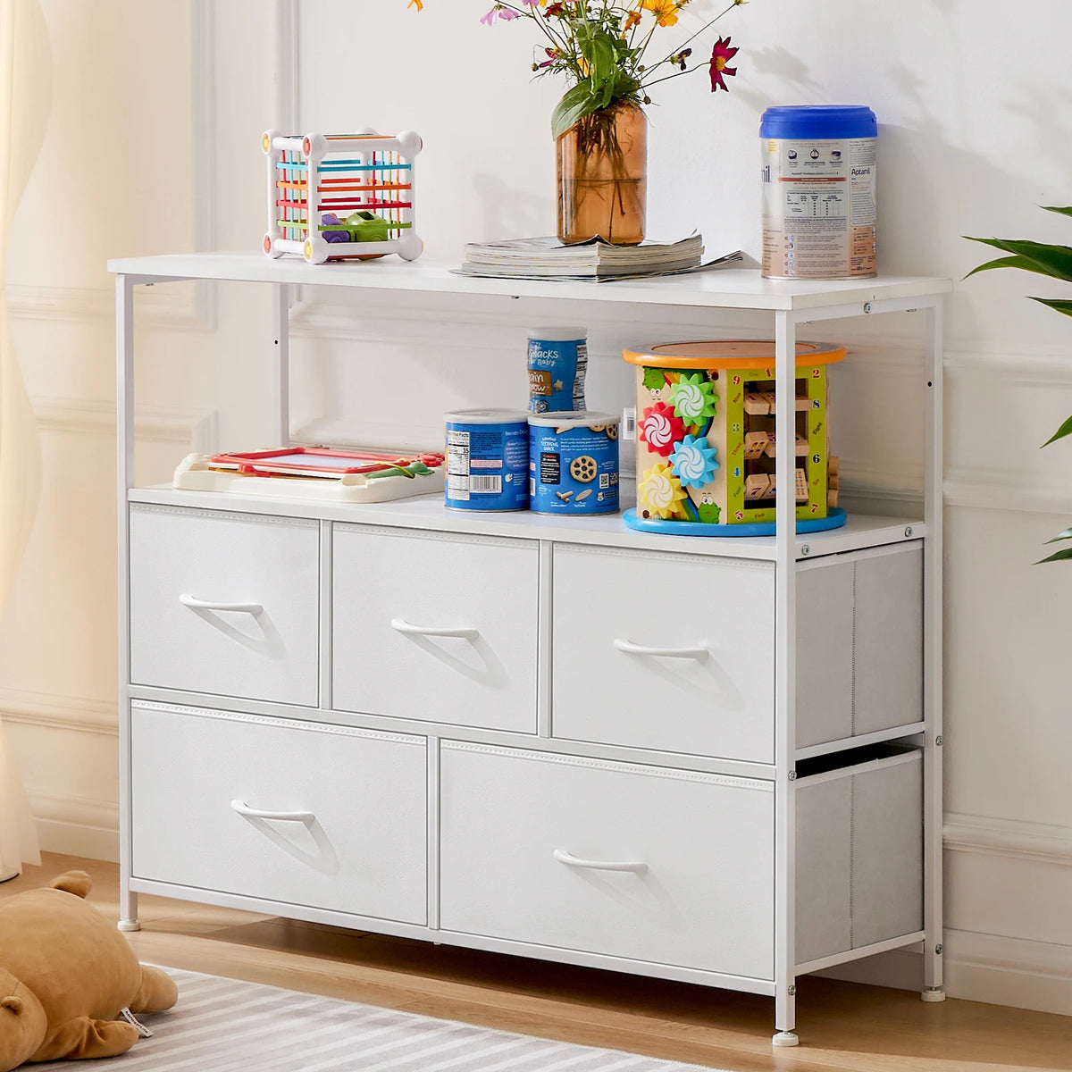 TV Stand with 5 Fabric Drawers for Storage
