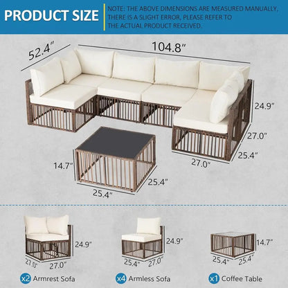 7-Piece Brown/Beige Wicker Sectional Patio Set