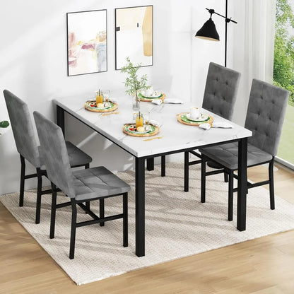 Faux Marble Dining Table Set with 4 Velvet Chairs