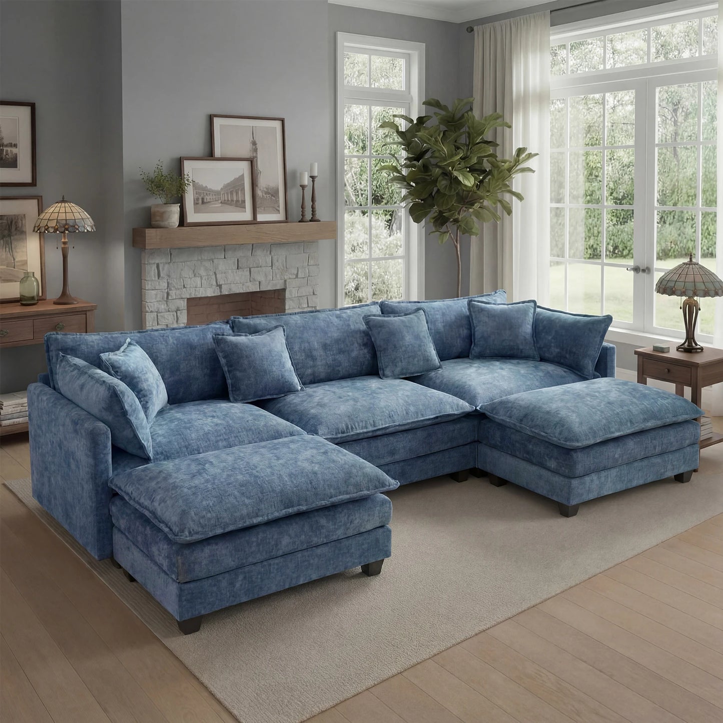 Solid Wood Frame Modular Sectional Sofa with Ottoman