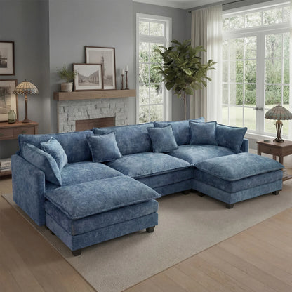 Solid Wood Frame Modular Sectional Sofa with Ottoman