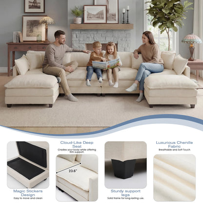 Solid Wood Frame Modular Sectional Sofa with Ottoman