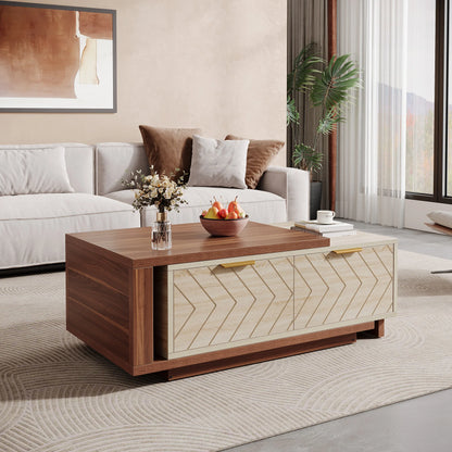 Expandable Wood Coffee Table with 2 Storage Drawers