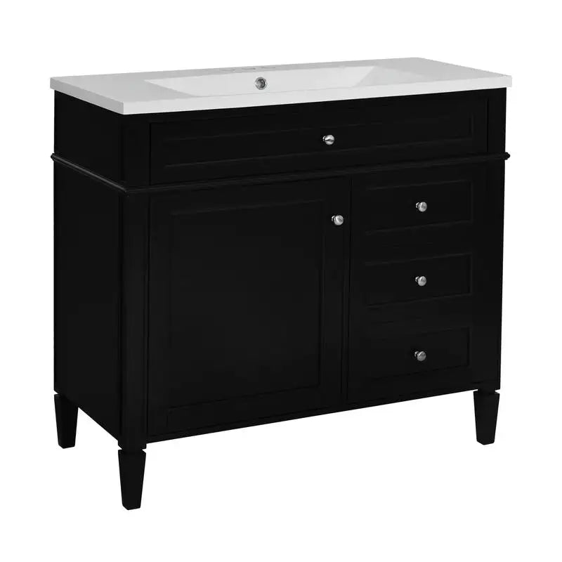 36" Bathroom Vanity with Sink, Modern Storage Cabinet w/ Mirror + Shelves