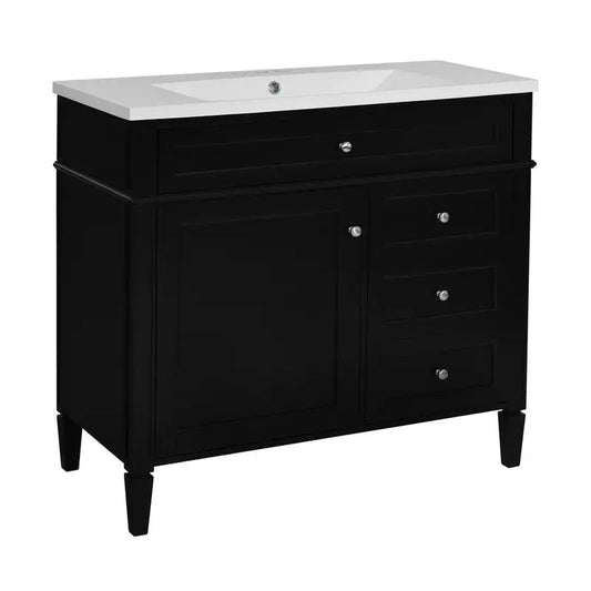 36" Bathroom Vanity with Sink, Modern Storage Cabinet w/ Mirror + Shelves