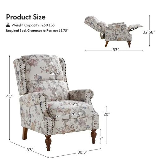 Upholstered Floral Fabric Wingback Recliner Chair