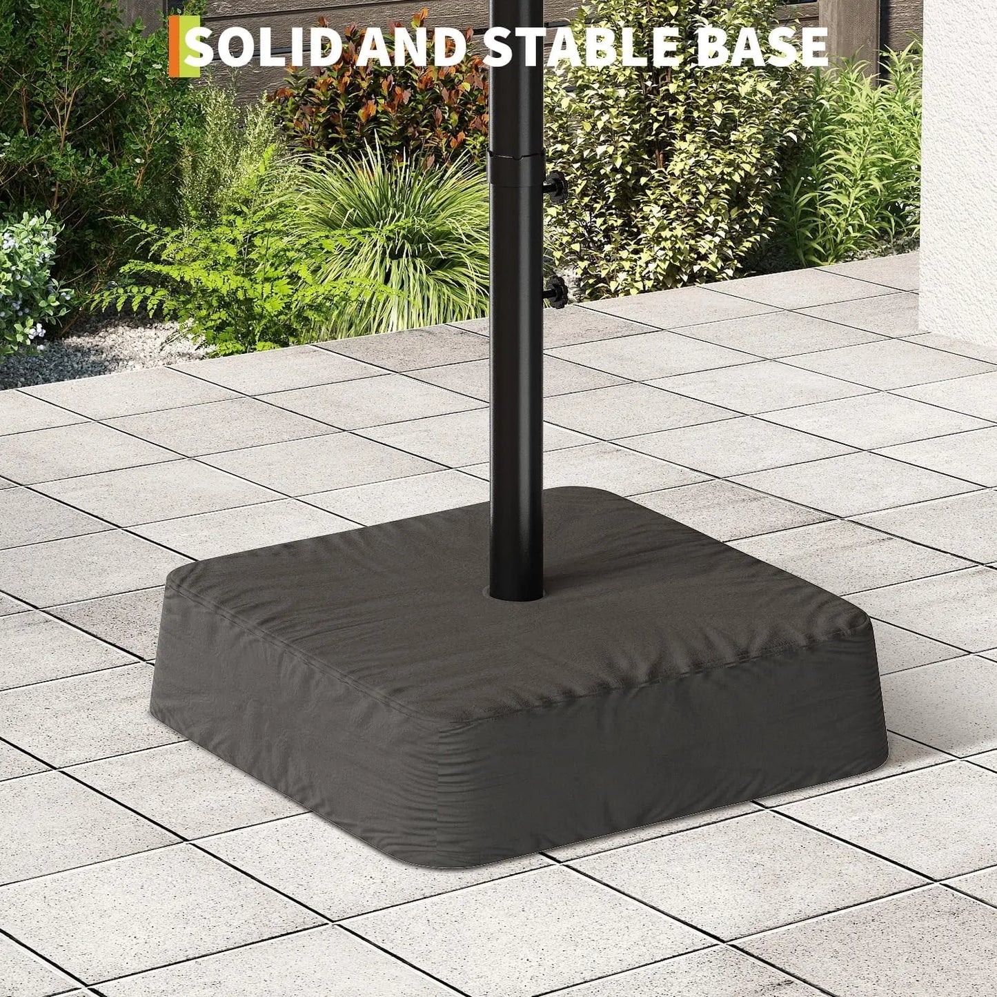 15Ft Outdoor Patio Umbrella with Solar LED Lights, Crank Handle, and Base