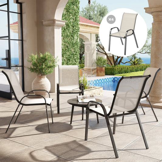 Set of 4 Beige Stackable Patio Dining Chairs