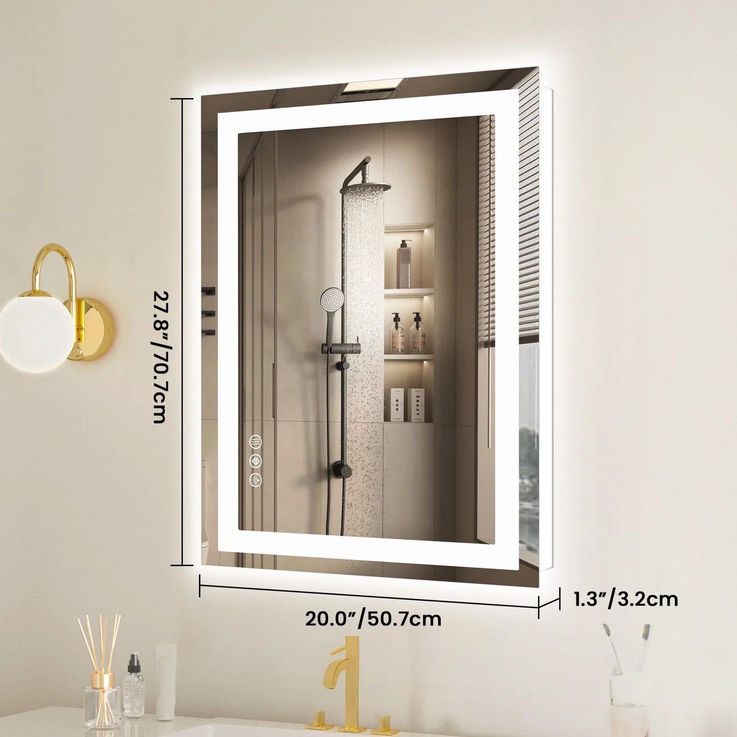 36"x 24" LED Bathroom Vanity Tempered Glass Mirror for Wall with Memory Function