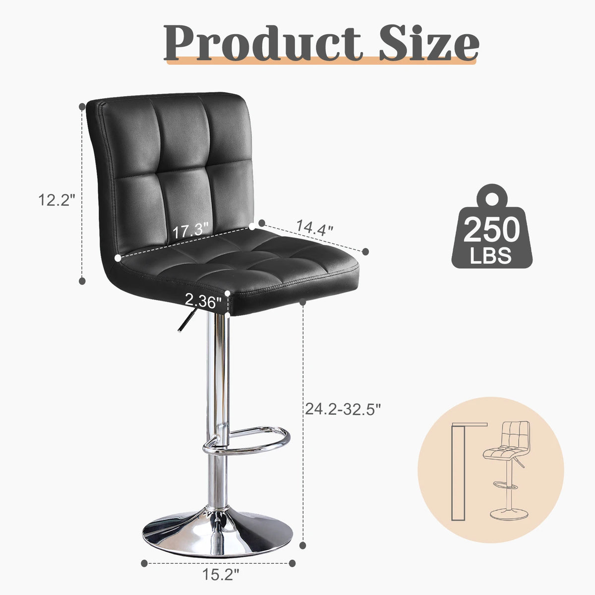 2 PU Leather Swivel Bar Stools with Adjustable Height