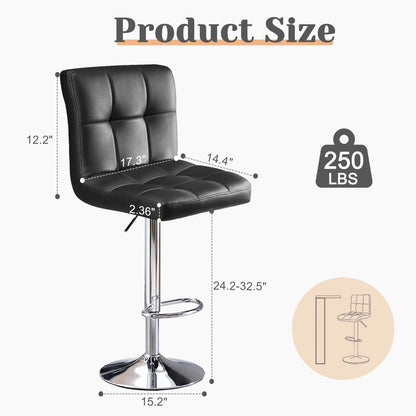 2 PU Leather Swivel Bar Stools with Adjustable Height