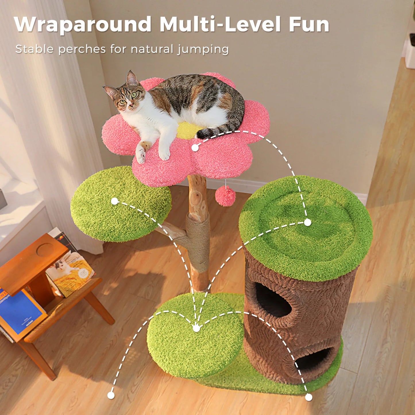 Luxurious Large Cat Tree with 2 or 4 Spacious Condos and a detachable toy for your cat or cats enjoyment!