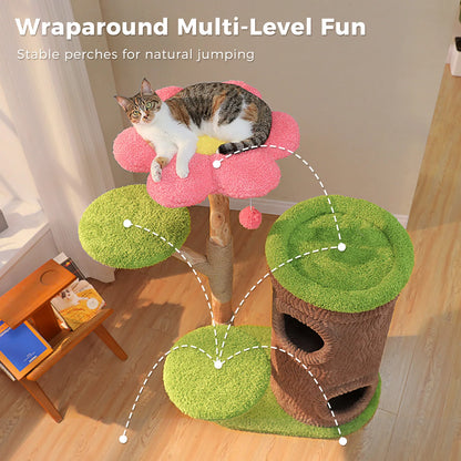 Luxurious Large Cat Tree with 2 or 4 Spacious Condos and a detachable toy for your cat or cats enjoyment!