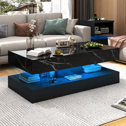 Modern Style Coffee Table with LED lights and slide out Storage Drawers for your Living Room