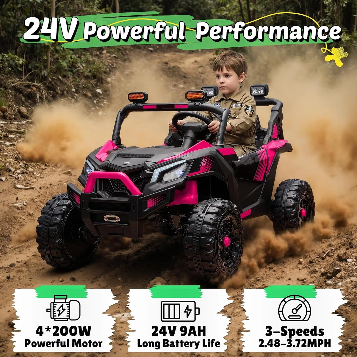 24V 4WD Kids 2 Seater Electric Ride with Bluetooth for Music for your Journey