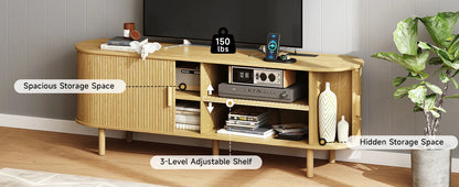 Living Room TV Stand with Power Outlet and Adjustable Shelves