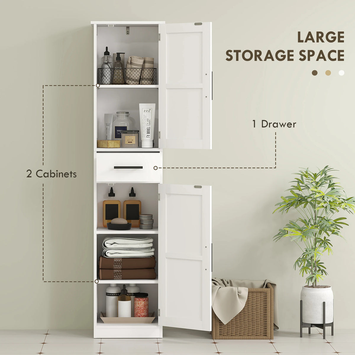67" Tall Bathroom Storage Cabinet with 3 Adjustable Shelves