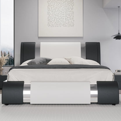 Modern Faux Leather Bed Frame with Iron Decor