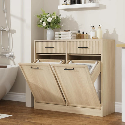 Wood Tilt Out Laundry Hamper Cabinet With Drawers and Baskets