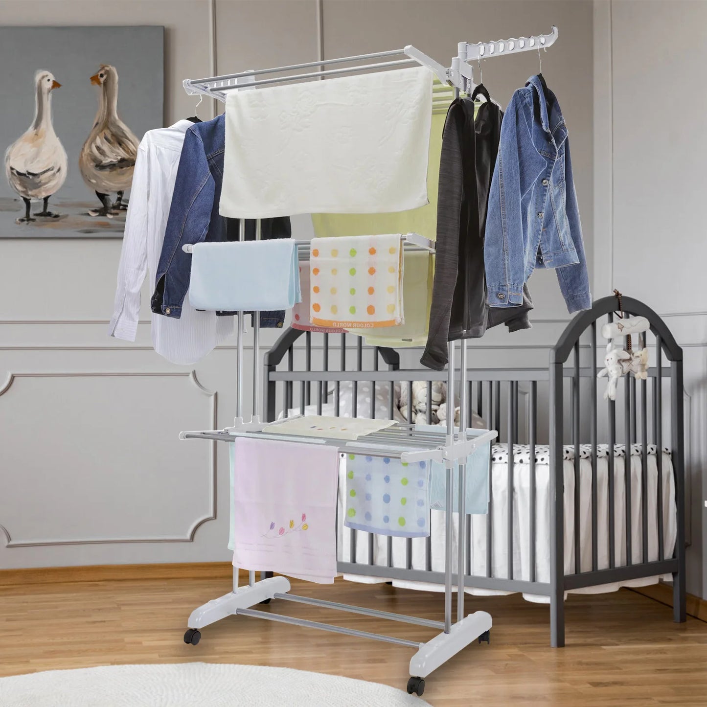 4-Tier Clothes Drying Rack with attached foldable brackets